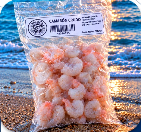 Camarón crudo, presentación empacada de Mar Azul