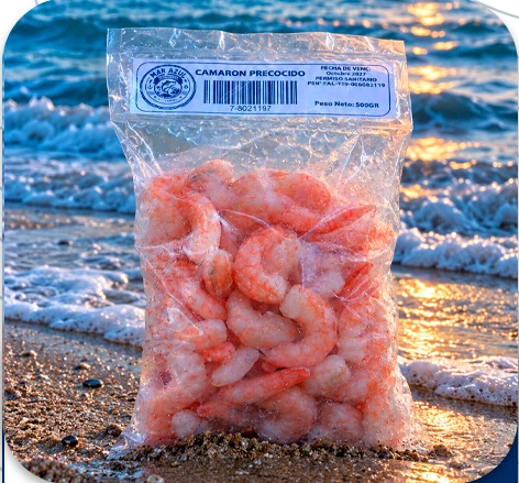 Camarón precocido, presentación empacada de Mar Azul